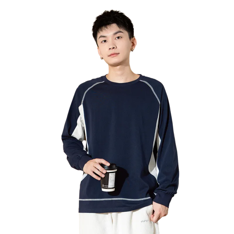 Tonlion Long Sleeved T Shirts Men's Navy Blue-0