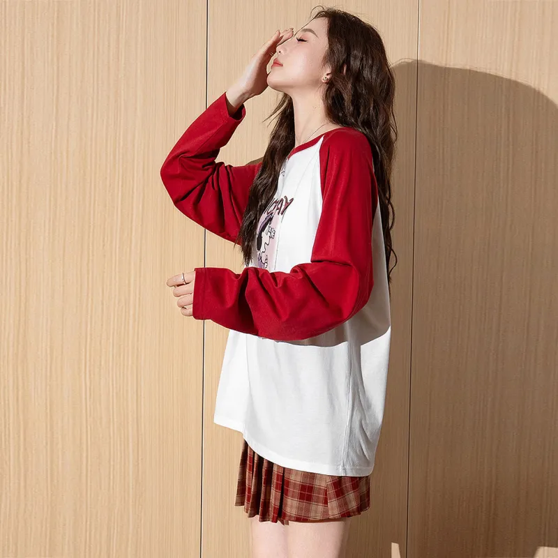 Tonlion Raglan Sleeve Long Sleeved T Shirts Women's-6