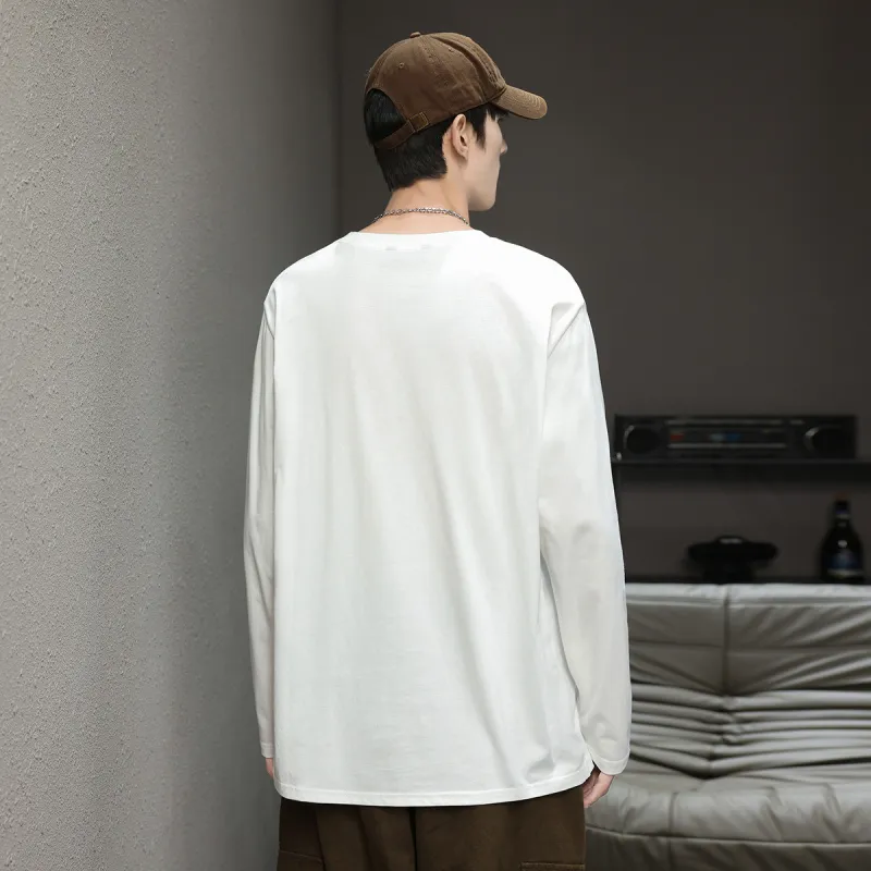 Tonlion Long Sleeved T Shirts Men's Raw White-4
