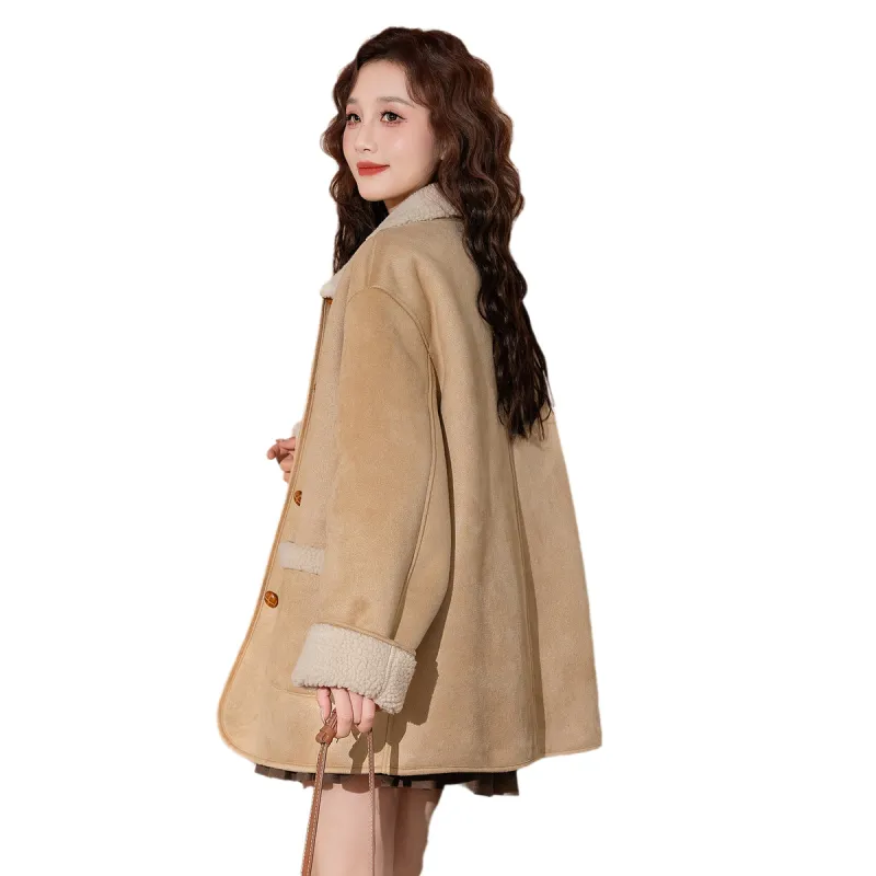 Tonlion Velvet feel Coat Women's Milk Tea Beige-0