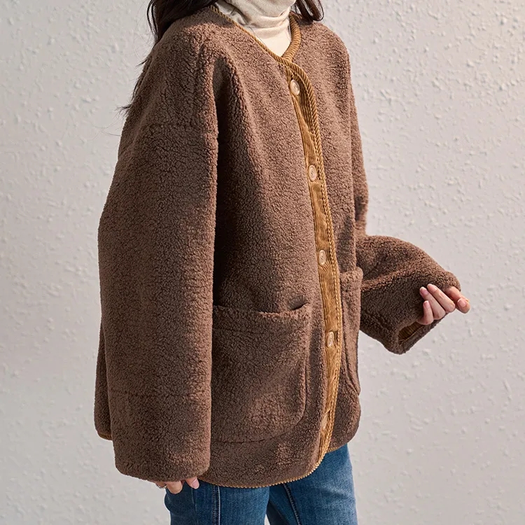 Tonlion Velvet feel Coat Women's Dark Coffee-5