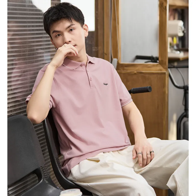 Tonlion Polo Shirt Men's Gray Pink-5