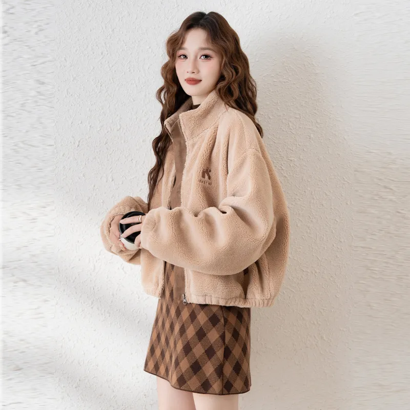 Tonlion Velvet feel Coat Women's Khaki-3