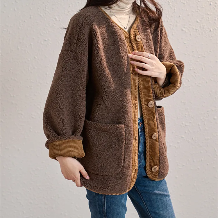 Tonlion Velvet feel Coat Women's Dark Coffee-3