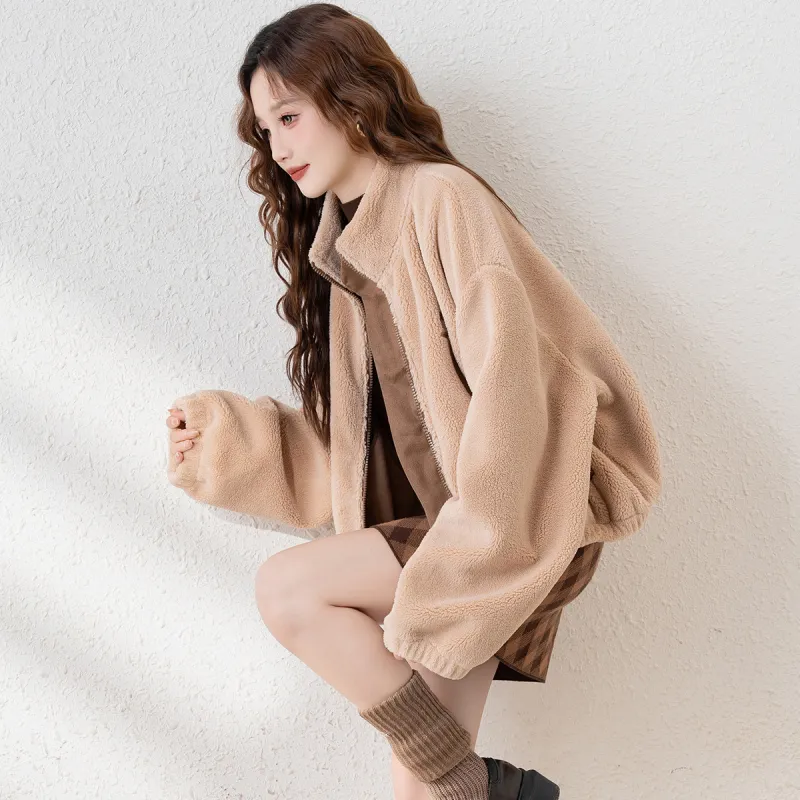 Tonlion Velvet feel Coat Women's Khaki-4