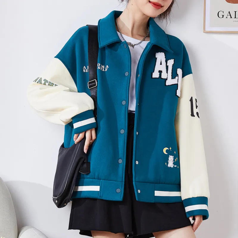 Tonlion x JIAFEIMAOLIANMINGKUAN Baseball Jacket Women's Turquoise-1