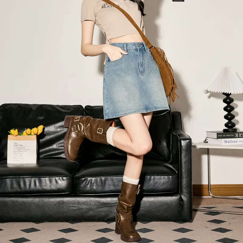 Tonlion Denim Short Skirts Women's Medium Blue-3