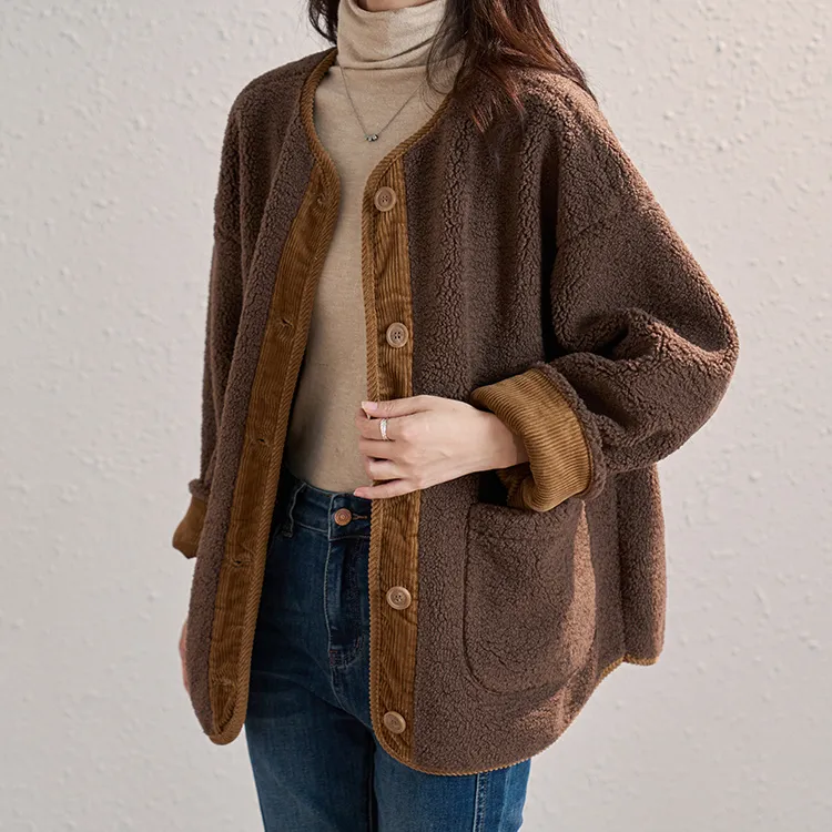 Tonlion Velvet feel Coat Women's Dark Coffee-4
