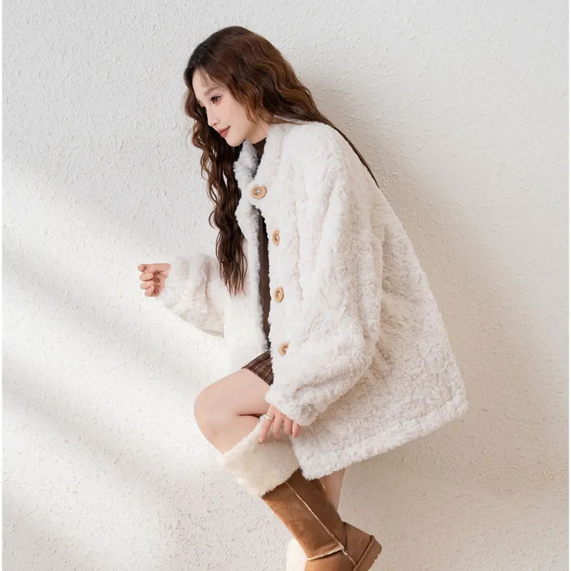 Tonlion Velvet feel Coat Women's Raw White-3