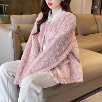 Tonlion Velvet feel Coat Women's Leather Pink
