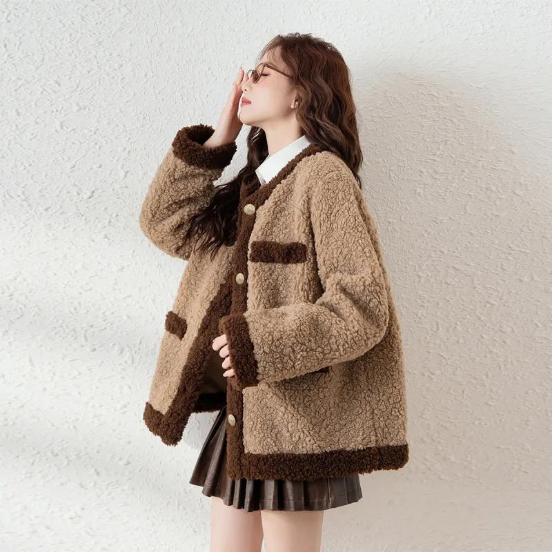 Tonlion Velvet feel Coat Women's Caramel-3