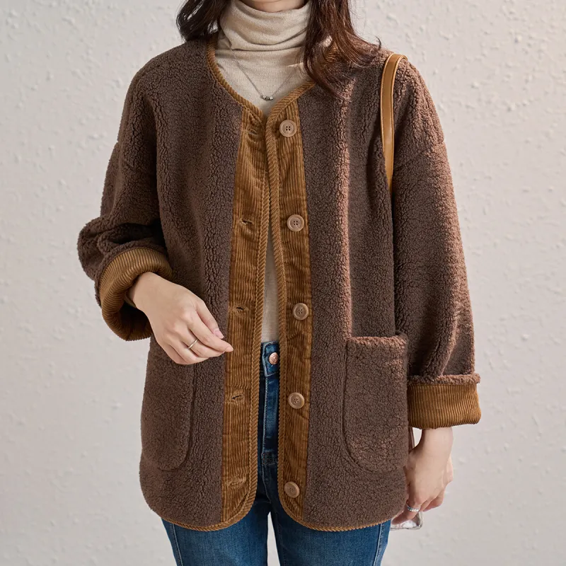 Tonlion Velvet feel Coat Women's Dark Coffee-2