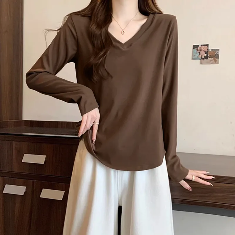 Tonlion Regular Long Sleeved T Shirts Women's-3