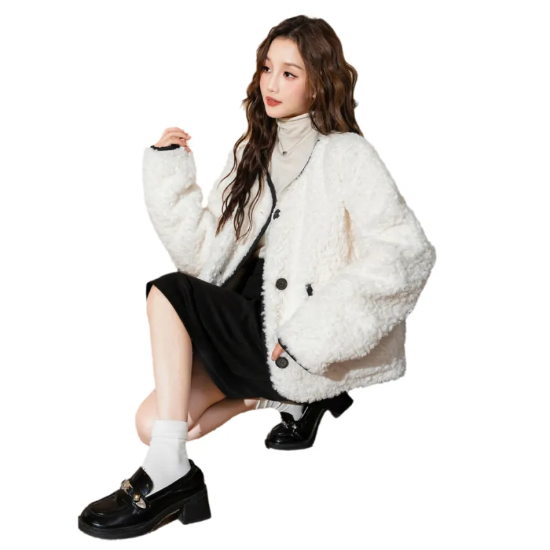 Tonlion Velvet feel Coat Women's Raw White-4