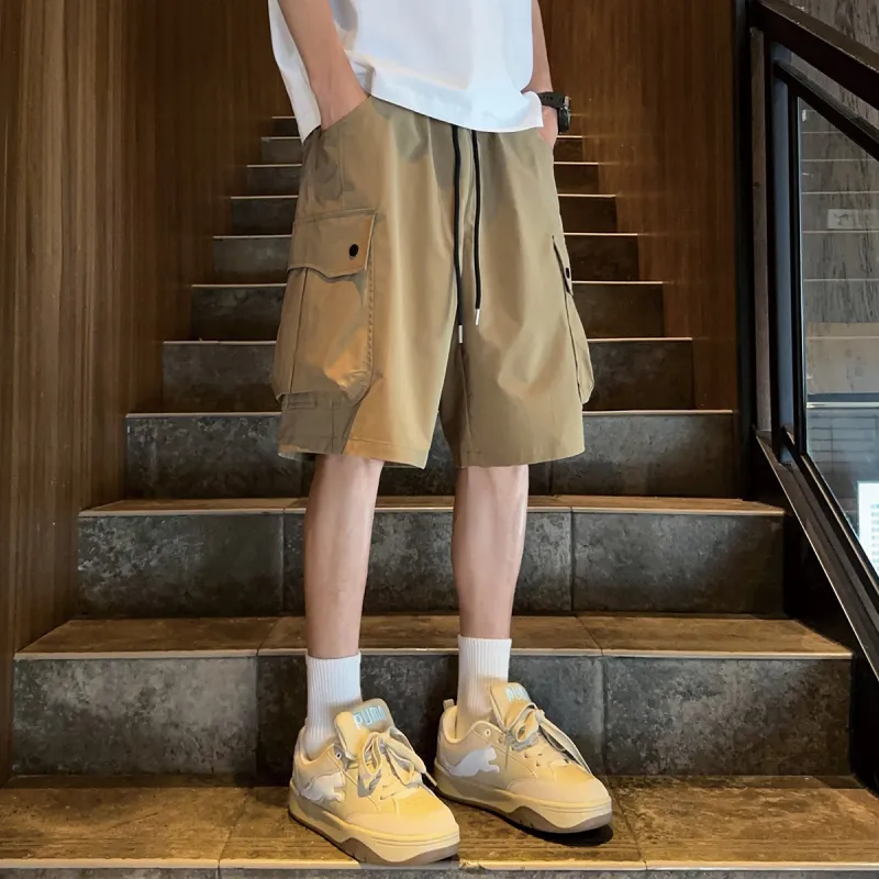 Tonlion Casual Shorts Men Dark Khaki-5