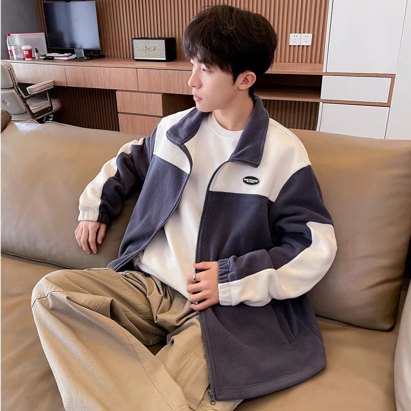 Tonlion Velvet Jackets Men Blue Gray-4