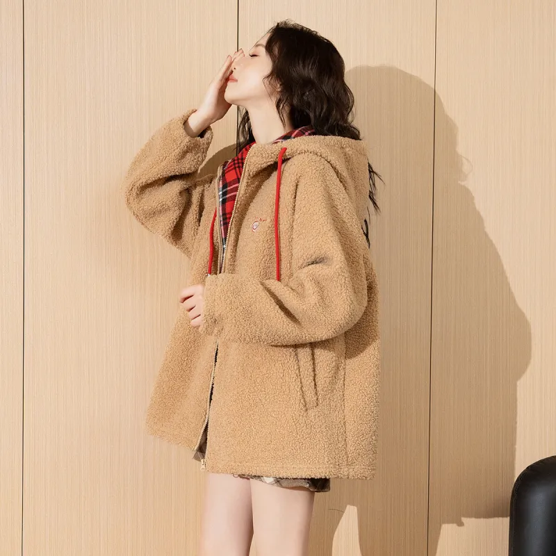 Tonlion Velvet feel Coat Women's Khaki-3