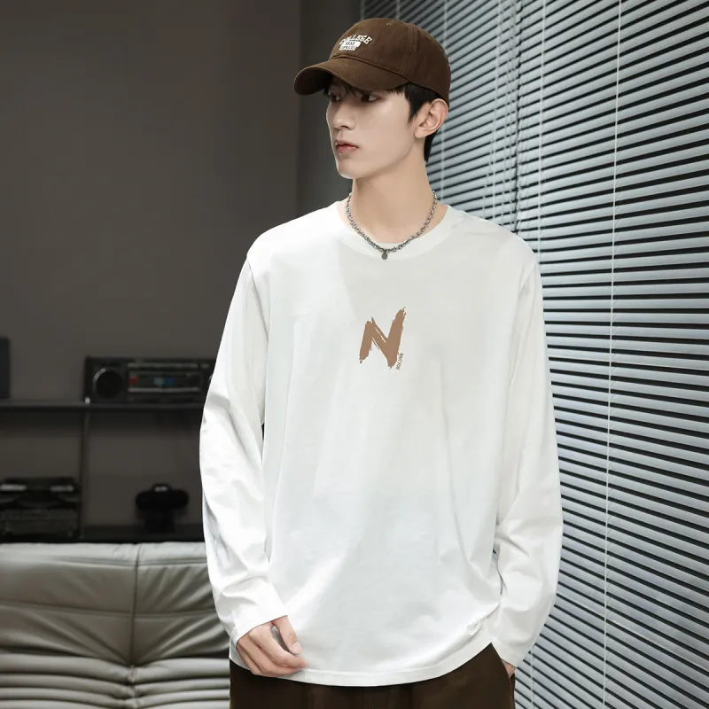 Tonlion Long Sleeved T Shirts Men's Raw White-3