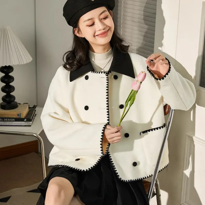 Tonlion Velvet feel Coat Women's Ecru-1