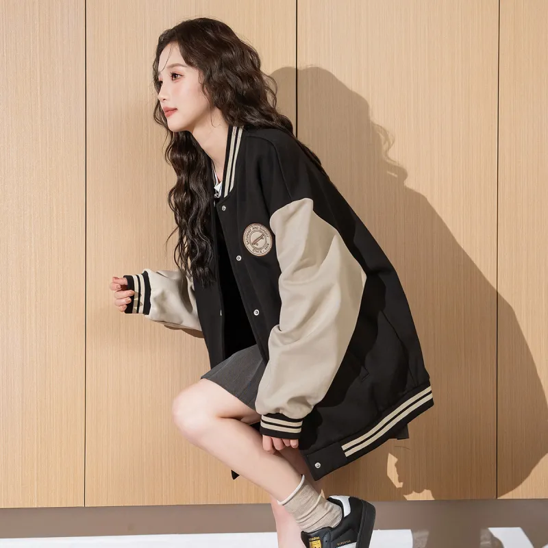 Tonlion Baseball Jacket Women's Black-1