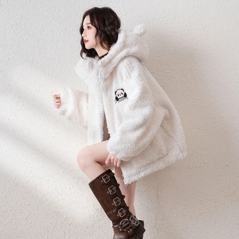 Tonlion Velvet feel Coat Women's Raw White-2