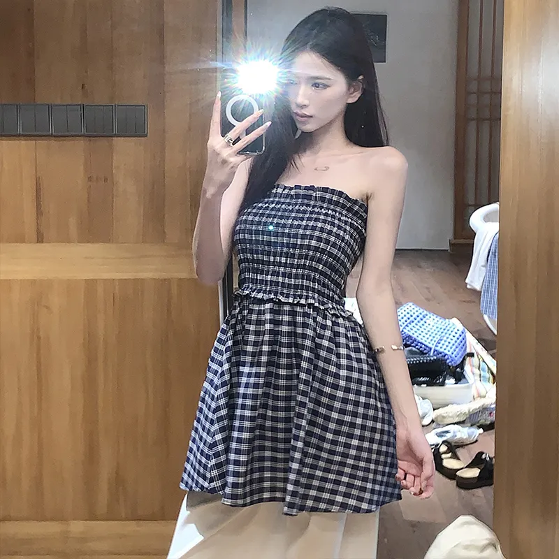 WOWI KCKS Sleeveless Dress Women's Blue Plaid-3