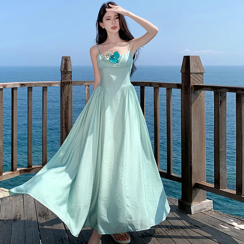 WOWI KCKS Slip Dress Women's Blue Green-1
