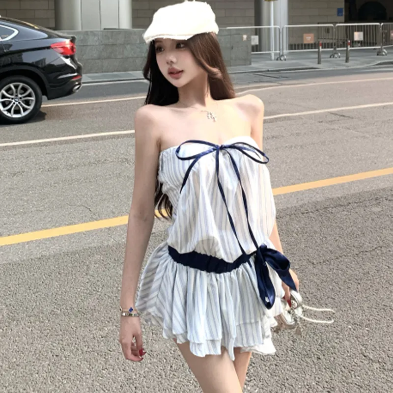 WOWI KCKS Sleeveless Dress Women's Blue White Stripes-2