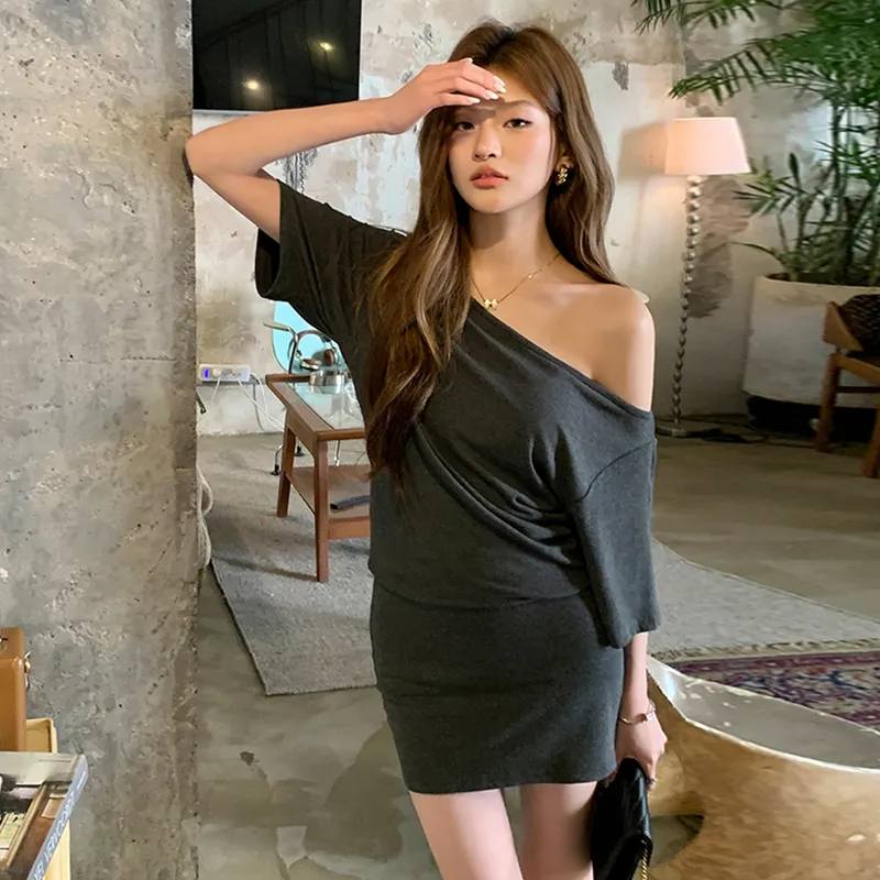 WOWI KCKS Short Sleeved Dress Women's Dark Gray-5