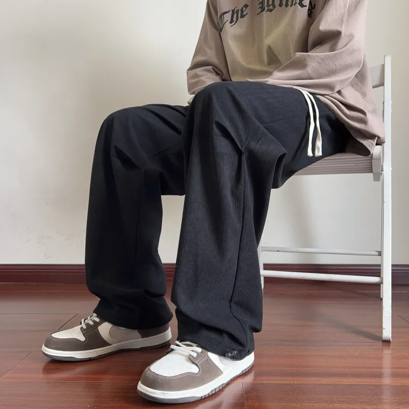 DEERWAY Casual Pants Unisex Black Red-2