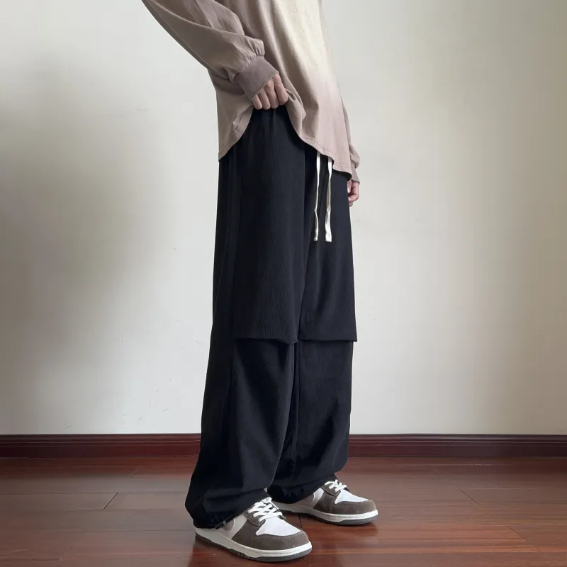 DEERWAY Casual Pants Unisex Black Red-5