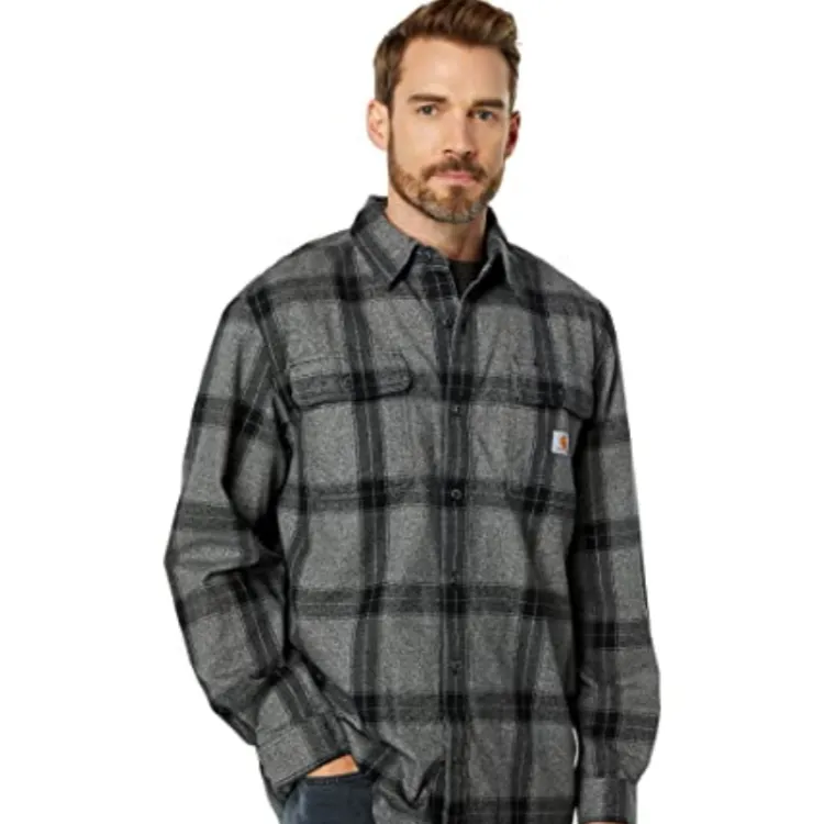 Carhartt Shirts Men Black Gray Plaid-1