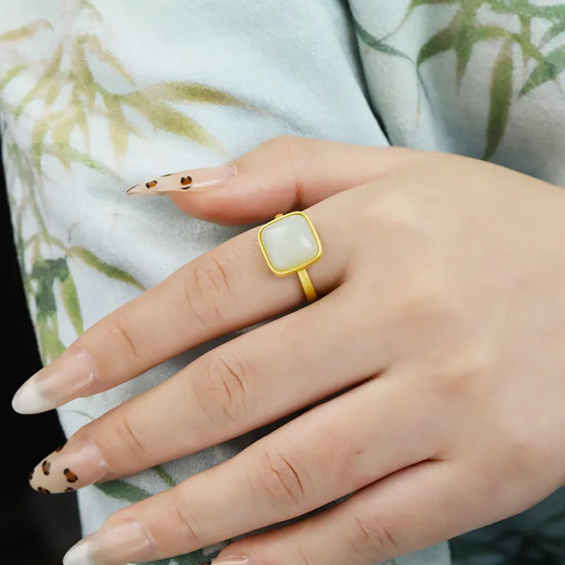 CHIC ZONE Rings Pale Greenish White Jade Women's-5