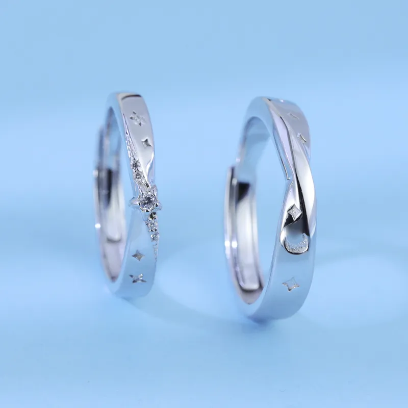 CHIC-ZONE 999 Fine Silver Zircon Rings Unisex-5