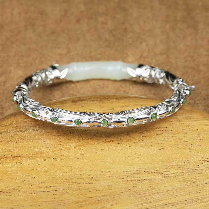 CHIC-ZONE Bangles Pale Greenish-White Jade Women's-8