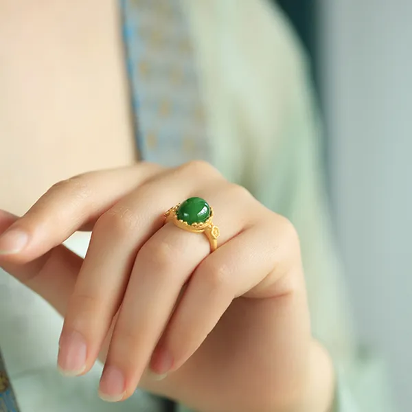 CHIC ZONE 925 Sterling Silver Hetian Jade Rings Women's Jasper-3