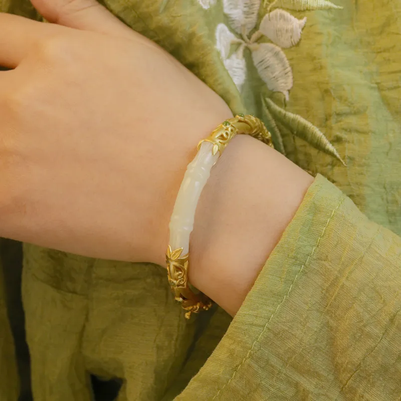CHIC-ZONE Bangles Pale Greenish-White Jade Women's-1