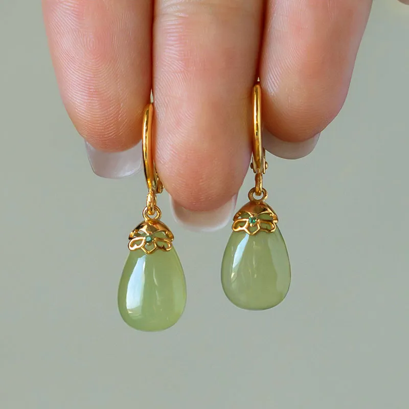 CHIC ZONE Hetian Jade 925 Sterling Silver Earrings Women's-1