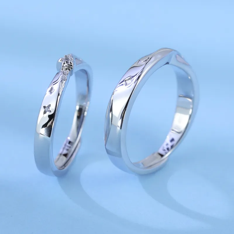 CHIC-ZONE 999 Fine Silver Zircon Rings Unisex-3