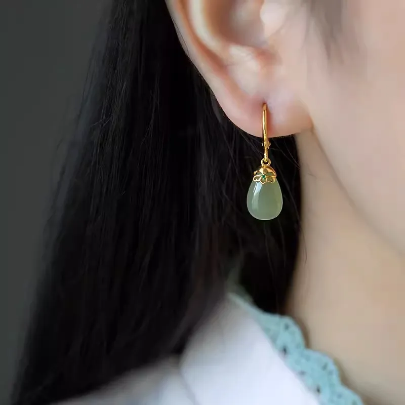 CHIC ZONE Hetian Jade 925 Sterling Silver Earrings Women's-2