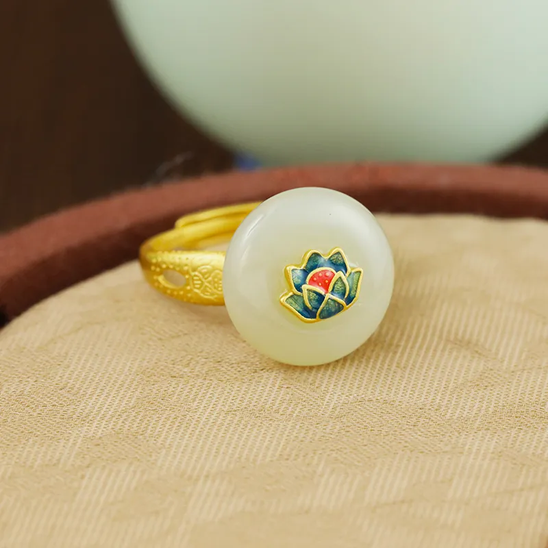 CHIC ZONE Hetian Jade Rings Pale Greenish White Jade Women's-1