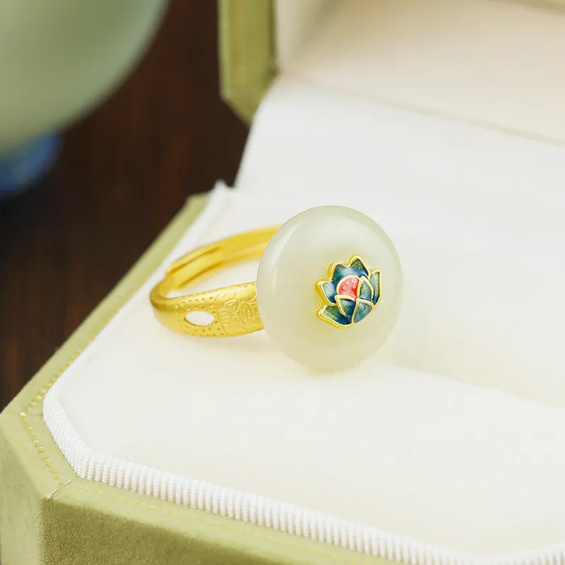 CHIC ZONE Hetian Jade Rings Pale Greenish White Jade Women's-3