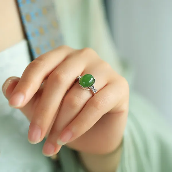 CHIC ZONE 925 Sterling Silver Hetian Jade Rings Women's Jasper-1
