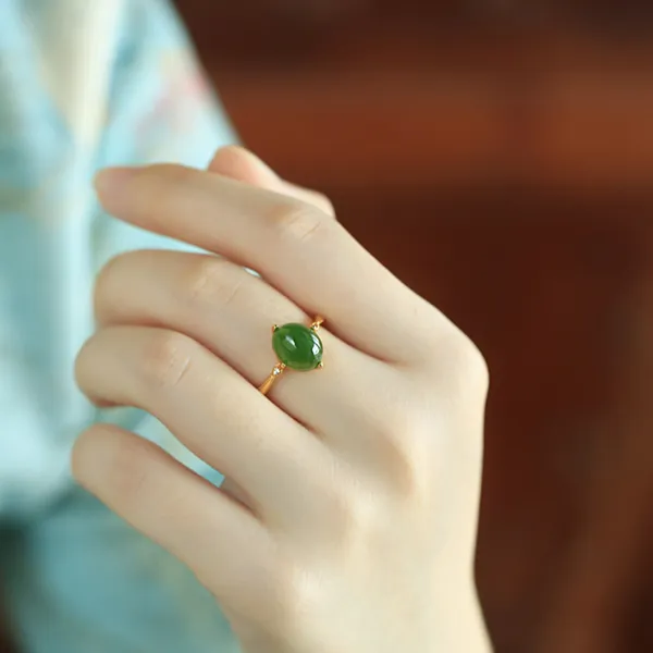 CHIC ZONE Hetian Jade 925 Sterling Silver Rings Women's Jasper-2