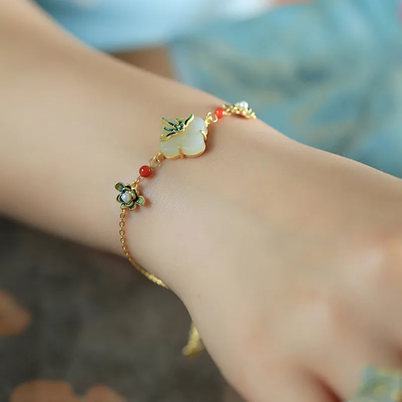 CHIC ZONE Hetian Jade 925 Sterling Silver Silver Bracelet Bracelet Jewelry Women's Pale Greenish White Jade-1