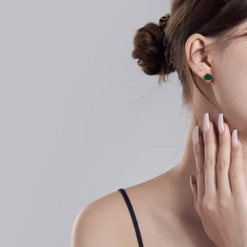 DOWER&HALL Malachite Stud Earrings Women's-2