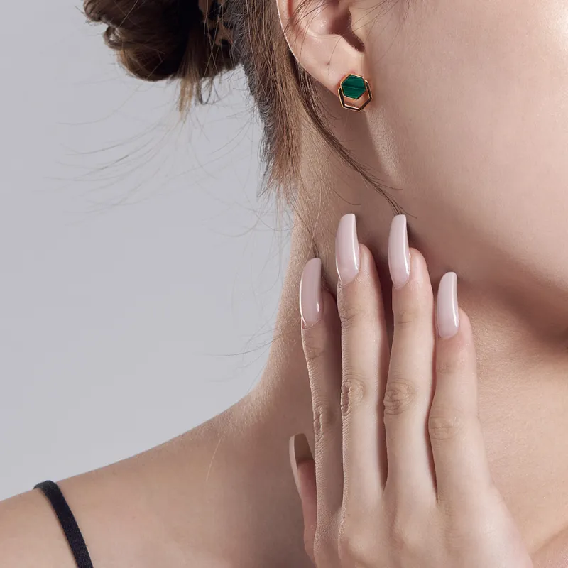 DOWER&HALL Malachite Stud Earrings Women's-3