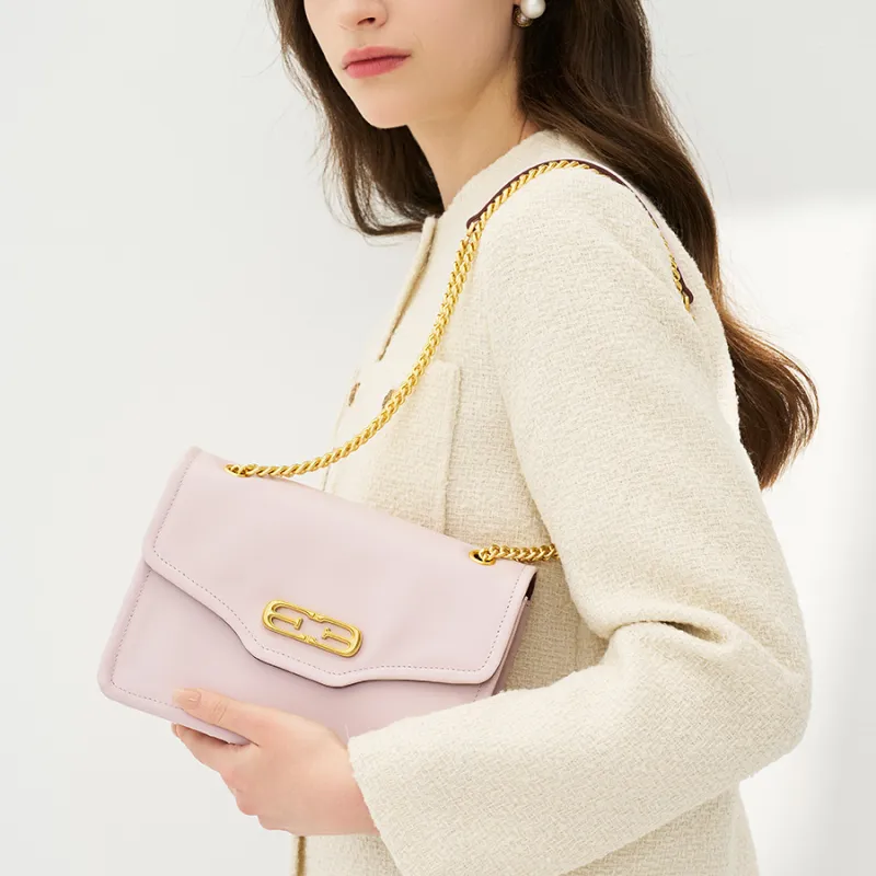 ELLE Cow Leather Shoulder Bag, Crossbody Bag Regular Women's Light Lavender/White/Black-4