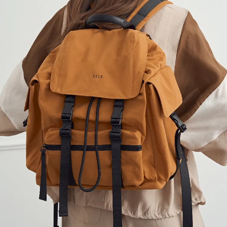 ELLE Nylon Travel Lightweight Multifunction City Lightweight Backpack Large Size Women's Black/Yellow/Gray-13