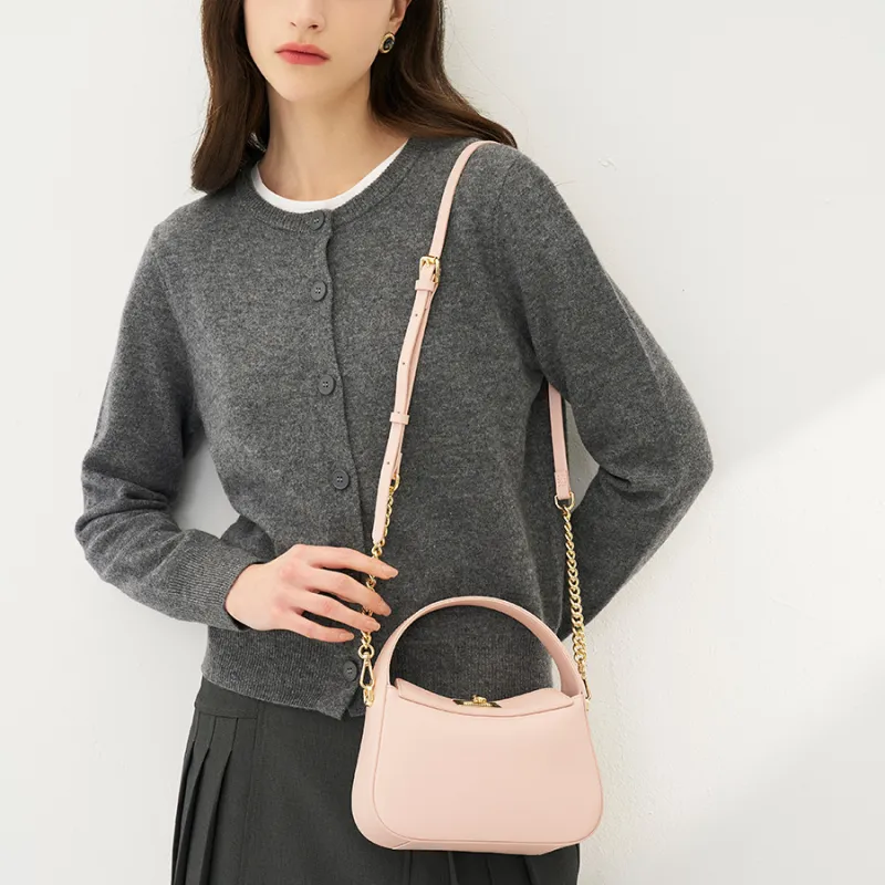ELLE Leather Crossbody Handbag Small Size Women's Pink/Black/Green-3